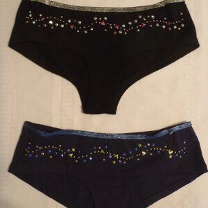 FLIRTITUDE Size XL S Navy or Black Choice Rhinestud Cotton Cheekini Panty NWT
